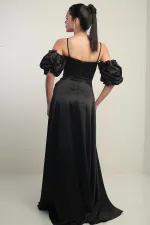 Robe longue en satin pour femme, à fines bretelles, doublée, manches montées et poches