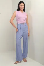 Women's Palazzo Pants with Elastic Waistband, Pockets and Pleat Details