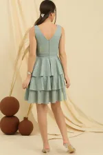 Ön Arka V Yaka Simli Katlı Elbise