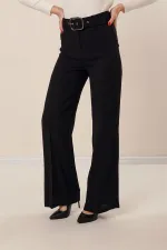 Wide-Leg Crepe Trousers with Belt