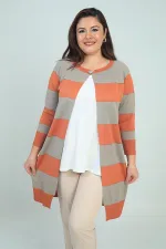 Kadın Enine Kalın Çizgili Büyük Beden Hırka