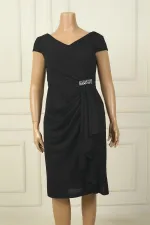 Robe courte pailletée pour femme, col en V, manches cloutées, doublure sur le côté, détails en pierre, mouchoir BB