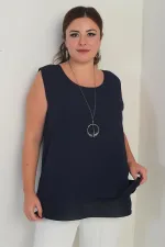 Kadın Üstü Şifon Kolsuz Büyük Beden Bluz