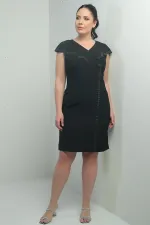 Women's Plus Size Short Dress with Stone Detail on Collar, Laser Cut, and Lined.