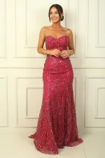 Strapless, embellished, sequined, lined long dress