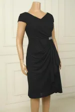 Robe courte pailletée pour femme, col en V, manches cloutées, doublure sur le côté, détails en pierre, mouchoir BB