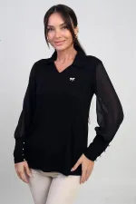 Women's Chiffon Sleeve Button Detail Lycra Strawberry Blouse