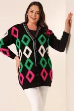 Oversize Havlu Baklava Desen Uzun Triko Hırka