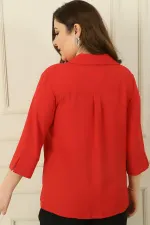 Polo Collar Quarter Sleeve Plus Size Blouse