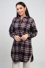 Chemise longue à carreaux pour femme avec fentes latérales