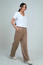 Pantalon palazzo pour femme avec taille élastique, cordon de serrage et poches latérales