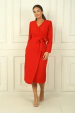 Women's Wrap-Neck Sleeveless Belted Lined Crepe Dress