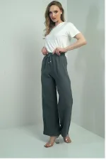 Pantalon palazzo en mousseline pour femme, avec taille élastique et poches