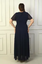 Kadın Kruvaze Yaka Önü Düğümlü Pulpayet Detaylı Astarlı Büyük Beden Uzun Şifon Elbise