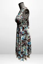 Kadın Boyundan Bağlamalı Astarlı Küçük Çiçekli Elbise