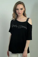 Kadın Taş Detaylı Tek Askılı Bluz
