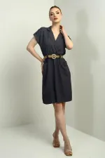 Women's Dress with Patch Pockets and Belt Waist