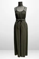 Women's Strappy Blouse with Elastic Waist and Pockets, Palazzo Pants, 2-Piece Set