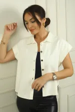 Women's Dropped Sleeve Vest with Side Laces and Metal Buttons at the Front