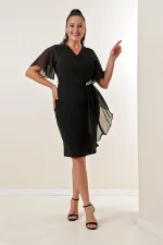 Robe courte grande taille à paillettes, manches en mousseline et ornements latéraux, doublée