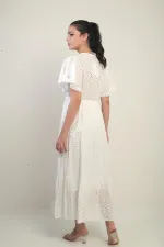 Women's V-Neck Front Tasseled Lined Long Lace Dress