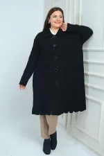 Kadın Desenli Cepli Büyük Beden Triko Kaban