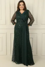 V Yaka File Kumaş Üstü Şifon B.Beden Elbise