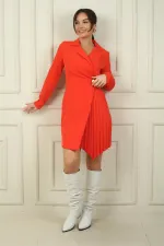 Double-breasted collar pleated detail jacket dress