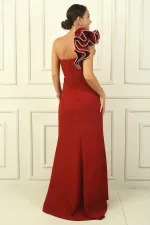 One-Shoulder Lined Crepe Mermaid Dress with Sparkling Stone Details