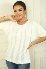 Women's Pyramid Embellished Short-Sleeved Loose Fit Blouse