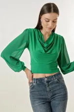 V-neck, chiffon lycra blouse with sleeves