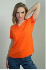 Women's V-Neck Short-Sleeve Blouse with Slit