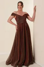 Strappy, Dropped Sleeve, Lined, Wide-Sized, Long, Glittery Dress