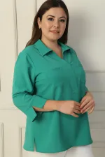 Polo Collar Pocketed Quarter Sleeve BB Blouse