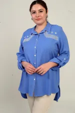Chemise longue grande taille à manches repliées en maille ajourée pour femme
