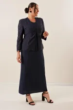 Boncuk İşlemeli Güpürlü Astarlı Elbise Ceket Büyük Beden 2'li Takım