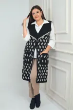 Gilet long en maille grande taille à motif géométrique et poches pour femme