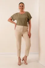 Beli Lastikli En Boy Likralı Büyük Beden Pantolon