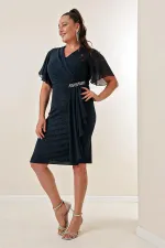 Robe courte grande taille à paillettes, manches en mousseline et ornements latéraux, doublée