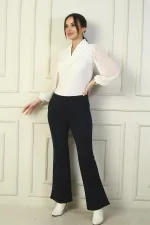 Kadın Beli Lastikli Cepli Full Likra Çelik İspanyol Paça Yanları Taş Şeritli Çımalı Pantolon