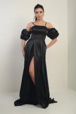 Robe longue en satin pour femme, à fines bretelles, doublée, manches montées et poches