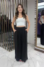 Women's Lyocell Palazzo Pants with Elastic Waist and Pockets