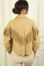 Women's Button-Front Jacket with Tassel Detail and Pockets