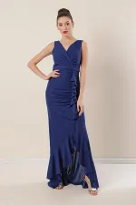 Wrap Neckline Front Ruffled Mermaid Dress