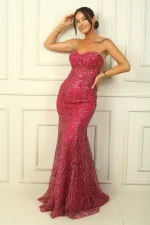Strapless, embellished, sequined, lined long dress