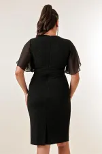 Robe courte grande taille à paillettes, manches en mousseline et ornements latéraux, doublée