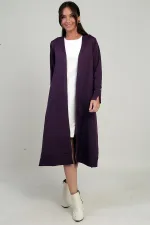 Gilet long pour femme avec manches boutonnées, poches et fentes latérales