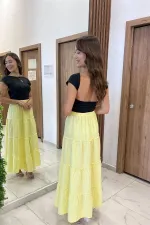 Women's Layered Muslin Long Skirt with Elastic Waist