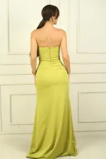 Women's Strapless Front Yoke Ruched Skirt Wrap Dress with Slit