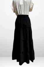 Kadın Beli Lastikli Katlı Müslin Uzun Etek